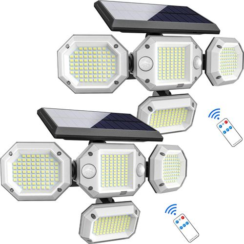 zemty Solarlampen für Außen mit Bewegungsmelder, 2 Stück 306 LEDs Solar mit Bewegungsmelder 320° Superhelle Wandleuchte Aussen IP65 Wasserdichte 3 Modi Solarleuchten für Außen Garten mit 4 Köpfe