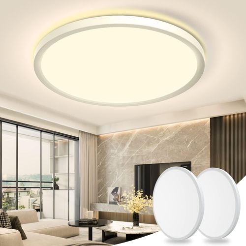 slochi  2 Stücke  LED Deckenleuchte Flach, 24 W 2100 LM Rund Deckenlampe 3000 K Warmweiss, Wasserfest Badezimmer Deckenleuchte für Schlafzimmer Wohnzimmer Küche Bad Keller Balkon Ø220×25mm