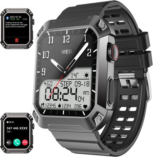 Men's smartwatch with phone function 1.83 inch waterproof watch Sports watch with blood pressure measurement 114 sports modes Fitness tracker Outdoor watch with pedometer iOS Android GPS