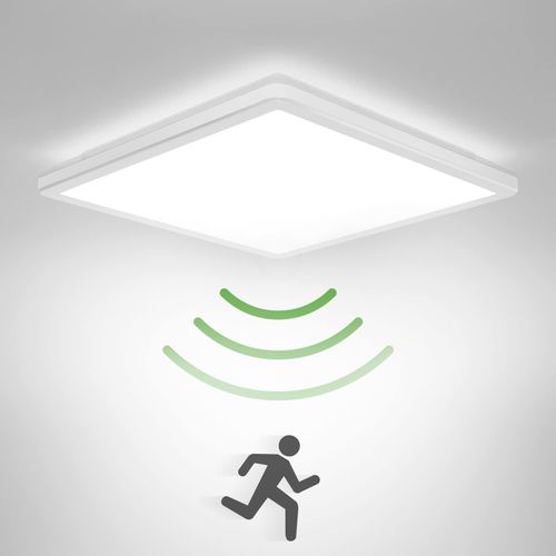 LED Deckenlampe mit Bewegungsmelder Innen, 20W 5000K Ultradünn Quadrat Deckenleuchte Flach, Modern Natürliches Licht Weißes LED Lampe für Balkon, Abstellraum, Keller, Flur, Garage, Treppe, Gang, Küche