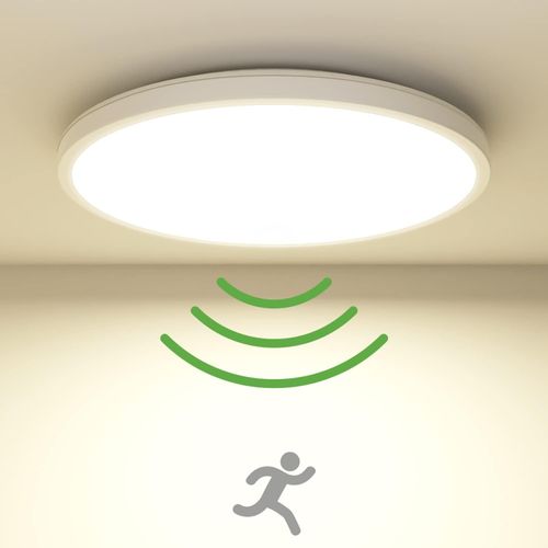 LED Deckenleuchte mit Bewegungsmelder 19W 4000K, Lampe mit Bewegungsmelder innen Flach Rund, 22cm 1800LM Deckenlampe Bewegungssensor IP44 Wandleuchte Wandlampe für Balkon Keller Flur Garage Ultraslim