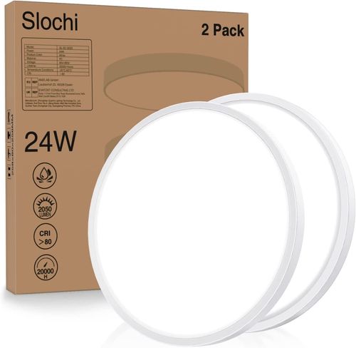 slochi 2 StückeLED Deckenleuchte, 24W 2050LM Ultra Dünn Deckenlampe Flach Ø23x2.3cm, 6500K Kaltesweiß, Rund für Schlafzimmer, Wohnzimmer, Bad, Balkon, Flur, Küche
