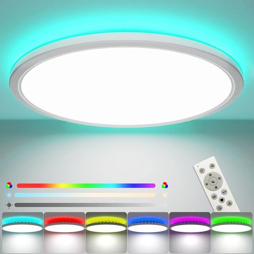 24W LED Deckenleuchte Dimmbar mit Fernbedienung, 3000K-6000K,3200LM Farbwechsel Deckenlampe, 25cm RGB Led Deckenleuchte Rund, IP54 Wasserfest für Kinderzimmer Schlafzimmer Wohnzimmer Badezimmer Küche Energieklasse E