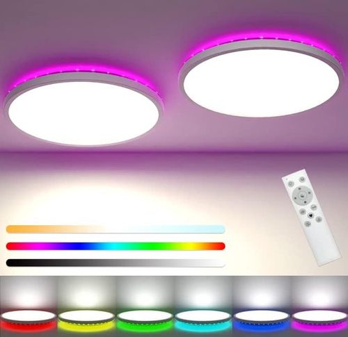 2 Stücke LED Deckenleuchte Dimmbar, 24W 3200LM RGB Deckenlampe Farbwechsel mit Fernbedienung, 3000K-6000K & IP54 Wasserfest Rund Flach Badezimmer Lampe Decke für Kinderzimmer Wohnzimmer Schlafzimmer