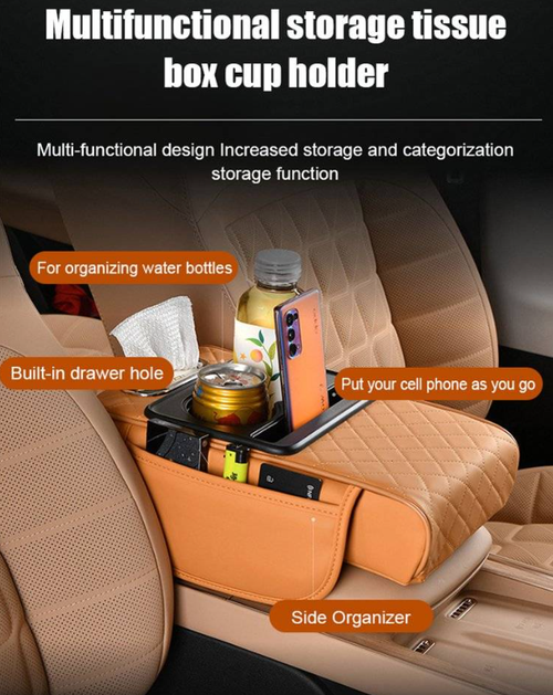 Four-in-one car armrest box pad universal storage bag car tissue box central cup holder heightened multifunctional