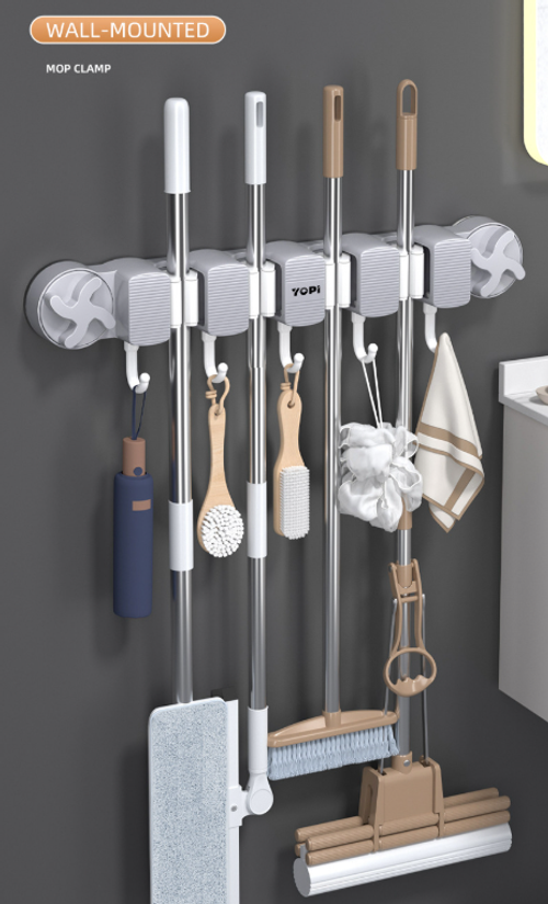 Drill-Free Suction Cup Mop Holder for Bathroom