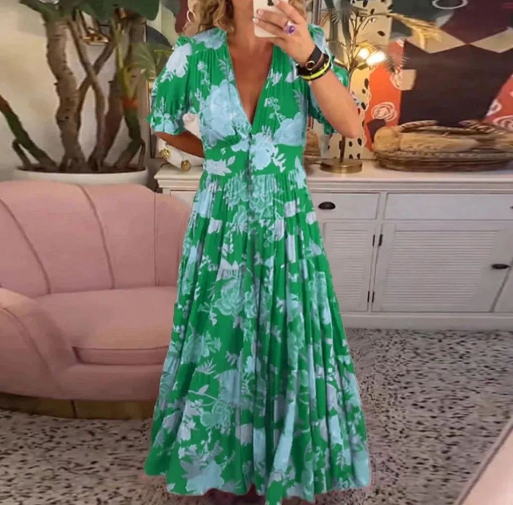 💃💃Pohodlné volné květinové šaty s výstřihem do V a kapsami