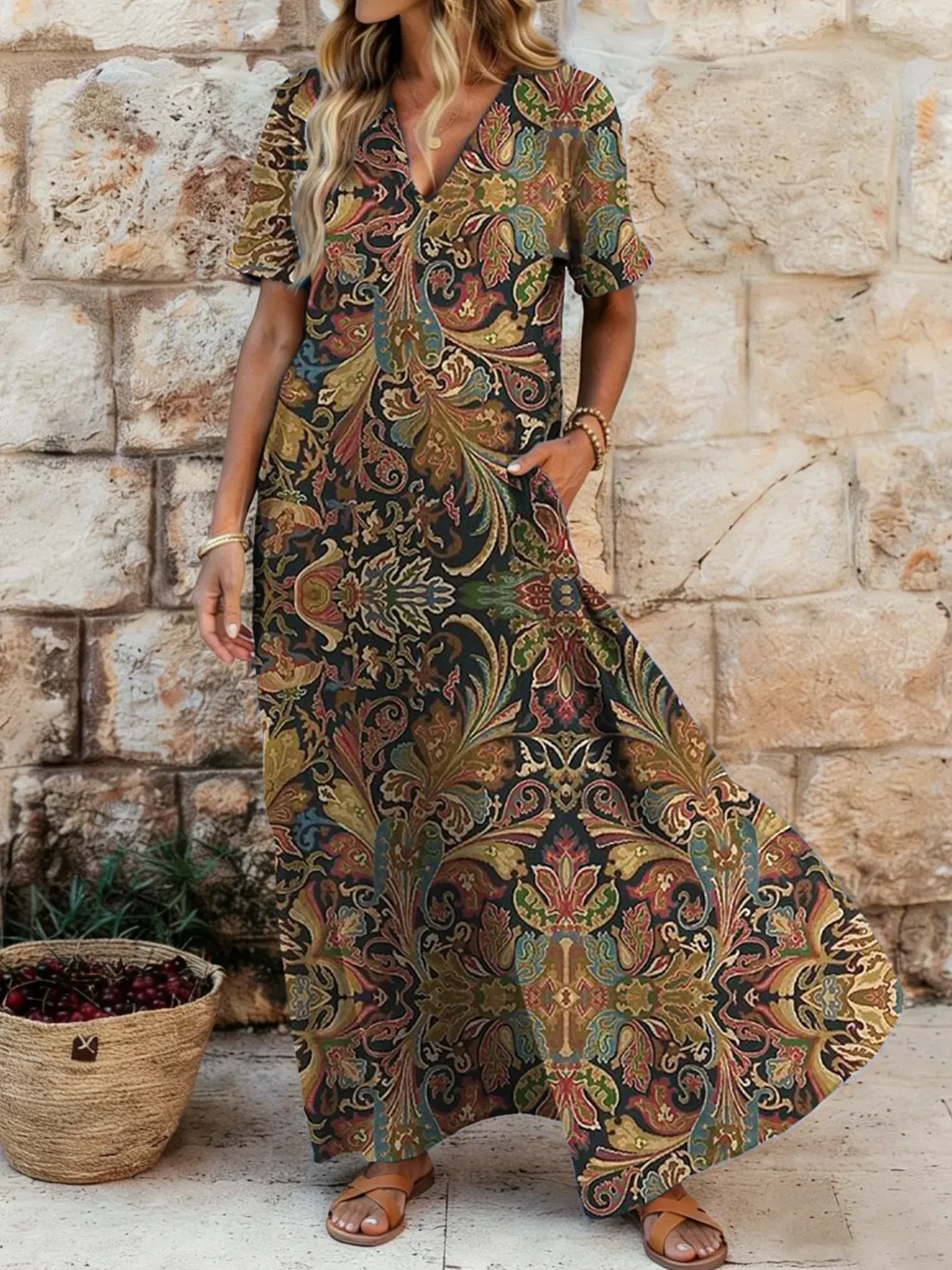 2026 Bavlněné lněné šaty s výstřihem do V