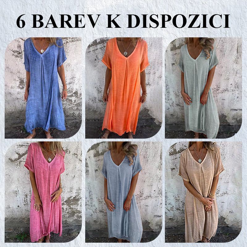 👗 Dámské bavlněné lněné volné dlouhé šaty💖