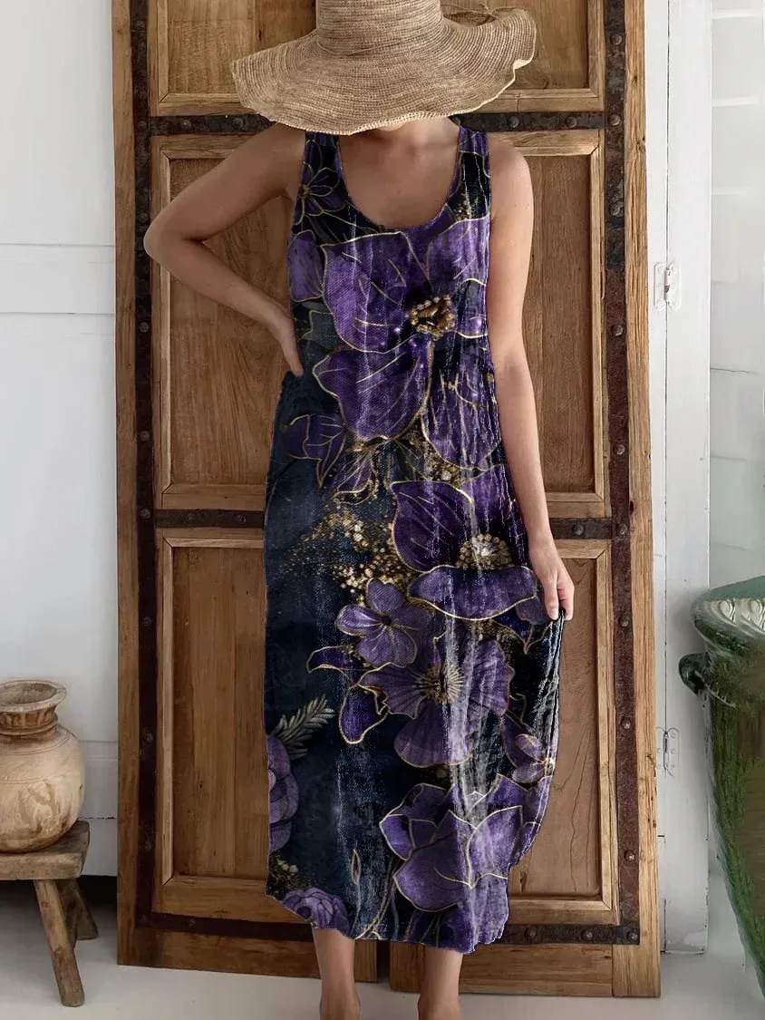 Bavlněné lněné šaty s kulatým výstřihem