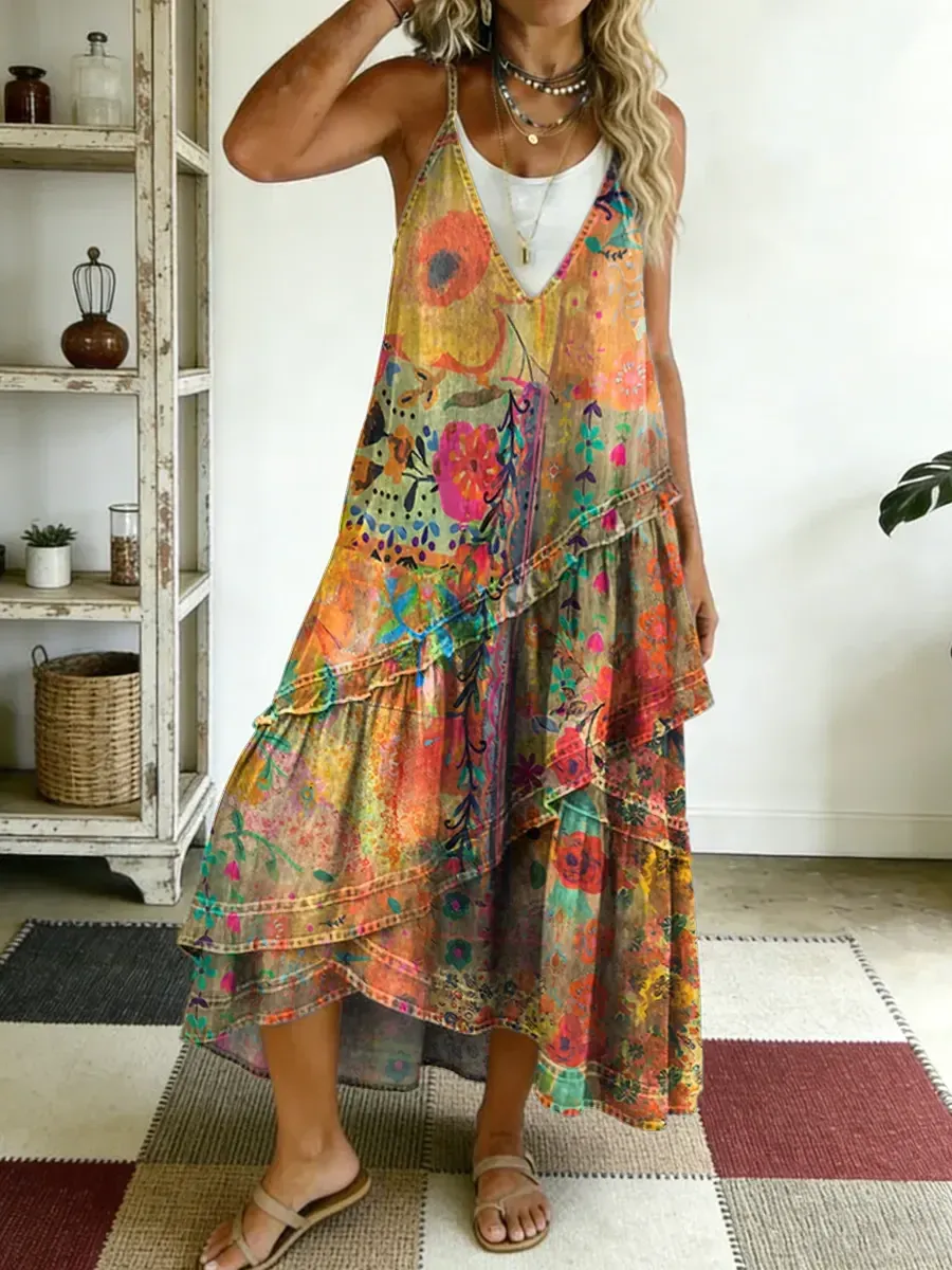 Šaty s potiskem a sešitémi díly a kulatým výstřihem