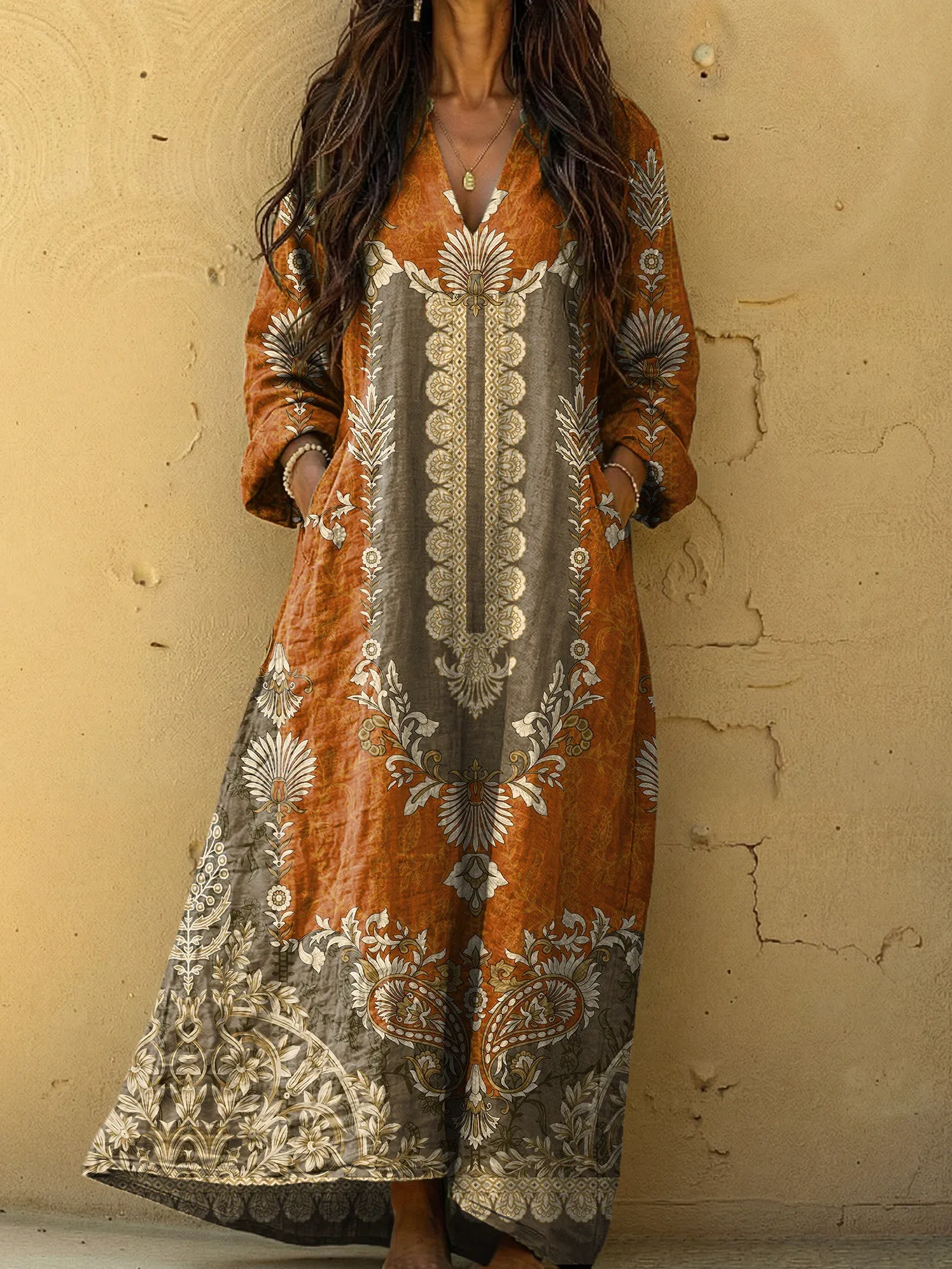 Bavlněné lněné šaty s výstřihem do V