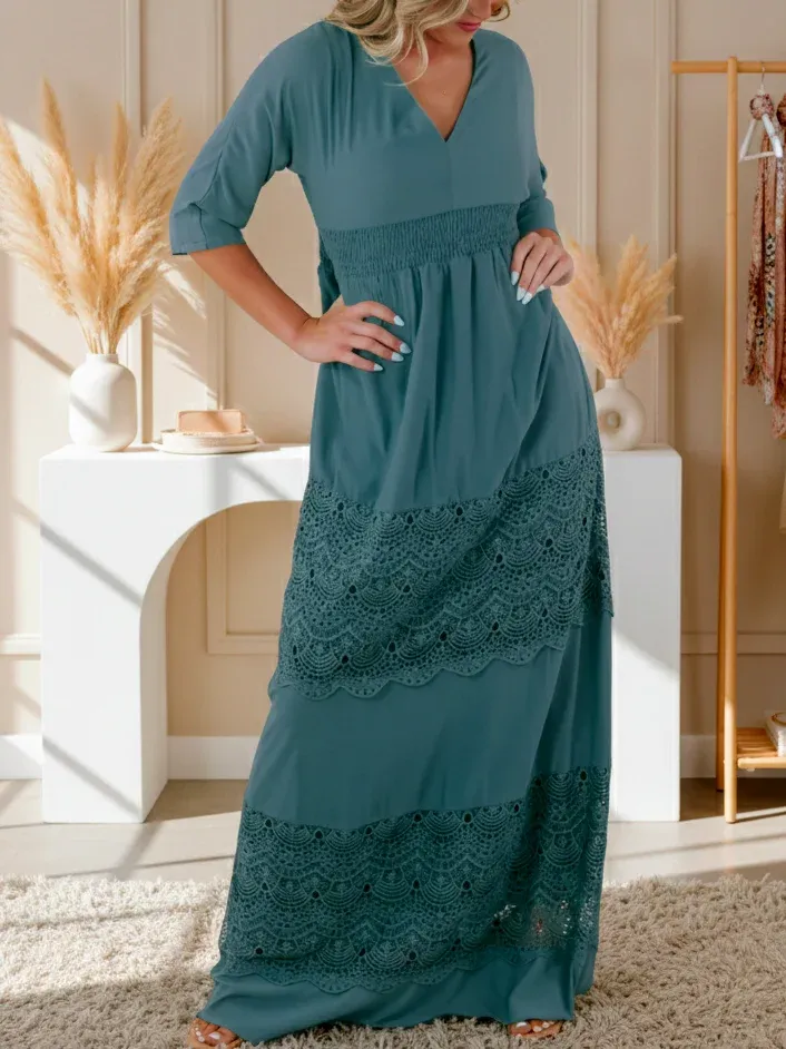 2026 Bavlněné lněné šaty s výstřihem do V