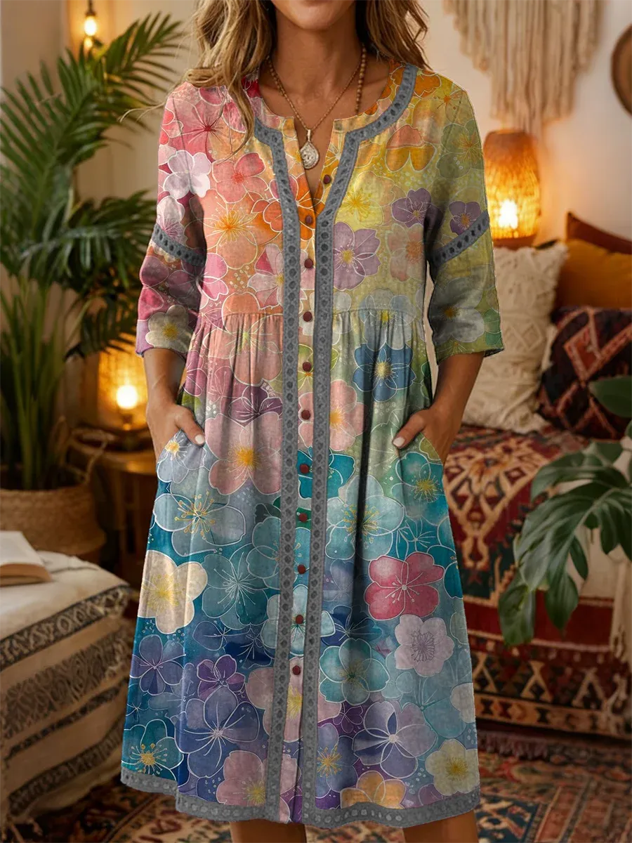 🌸 2026 Dámské šaty s výstřihem do V a knoflíky