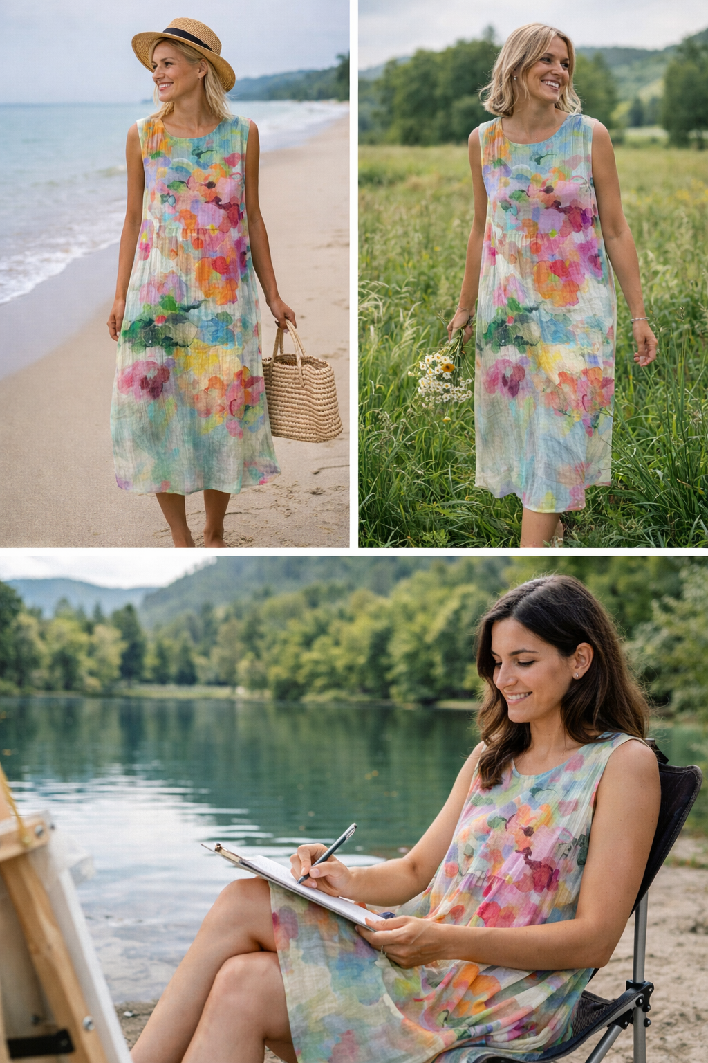 Letní Dámské Šaty bez Rukávů s Kulatým Výstřihem