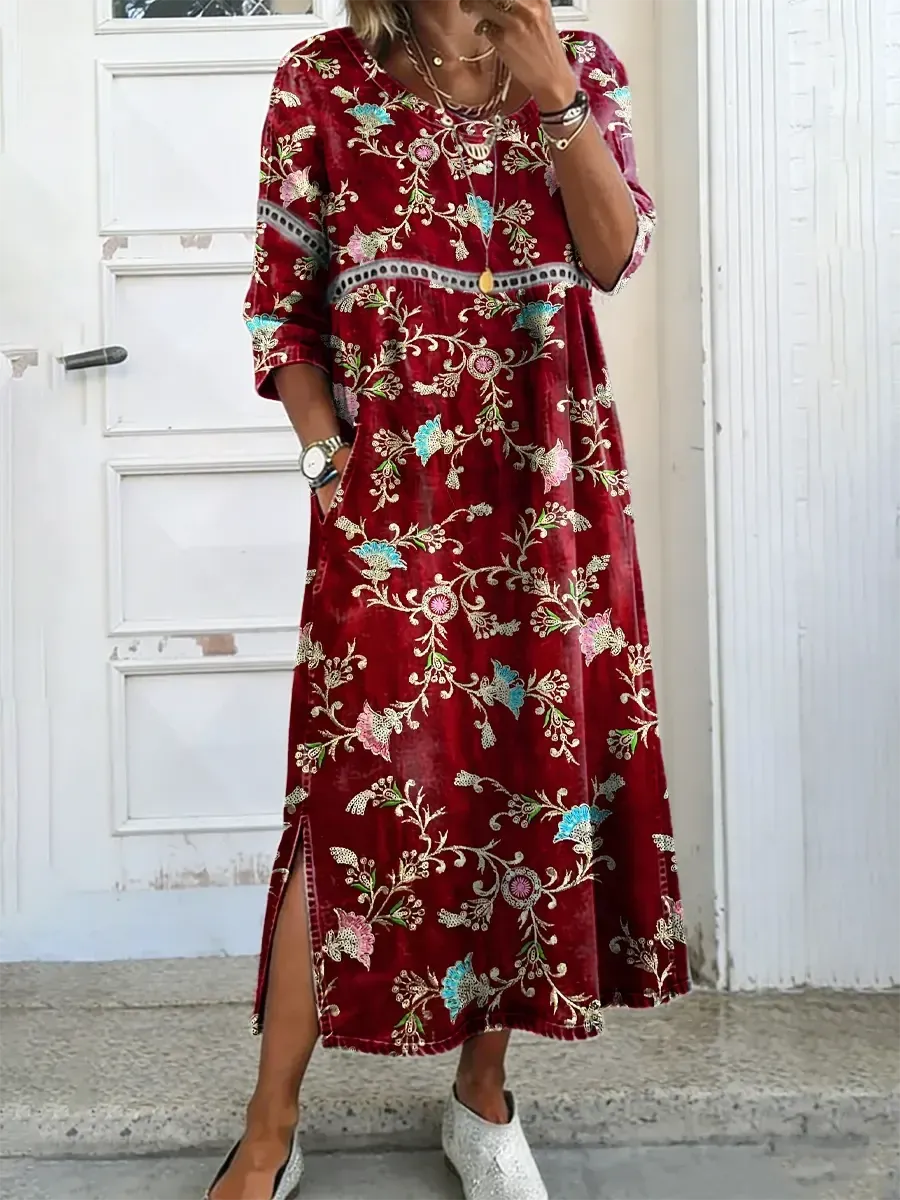 Bavlněné lněné šaty s kulatým výstřihem