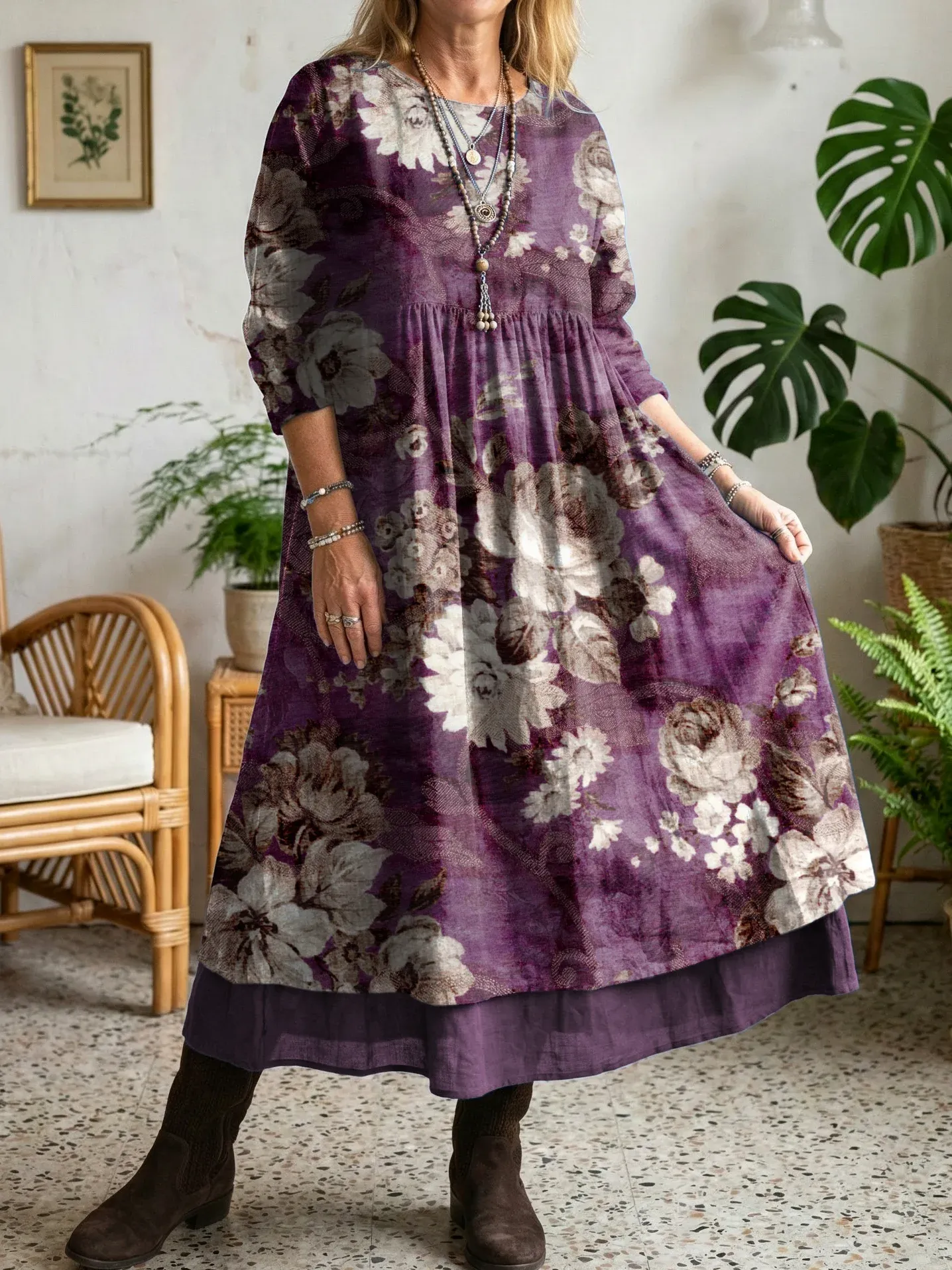 Bavlněné lněné šaty s výstřihem do V a kapsami