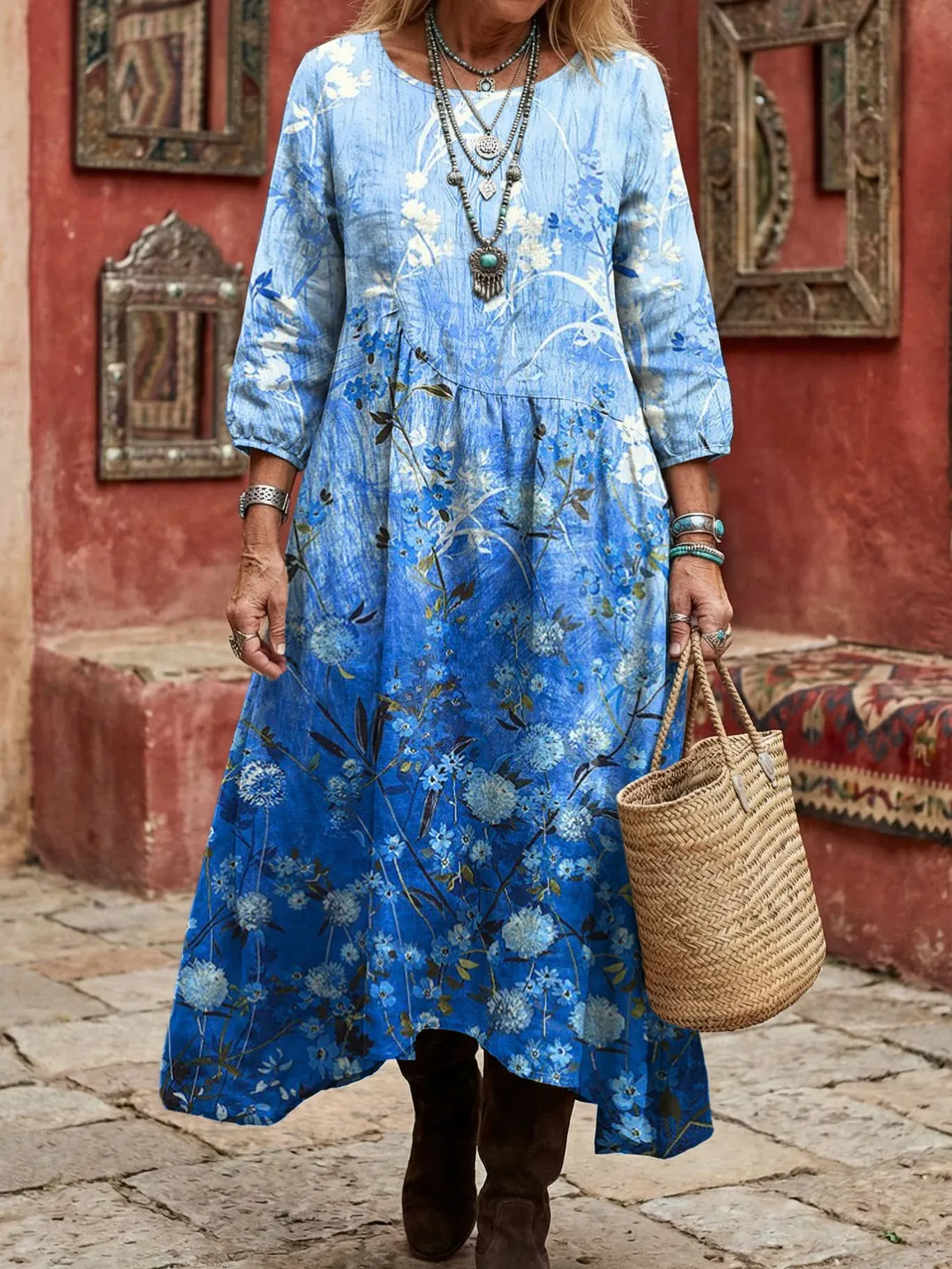 Bavlněné lněné šaty s výstřihem do V a kapsami