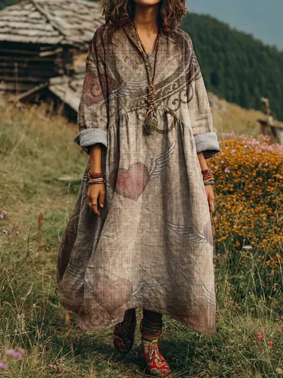 Bavlněné lněné šaty s výstřihem do V a kapsami