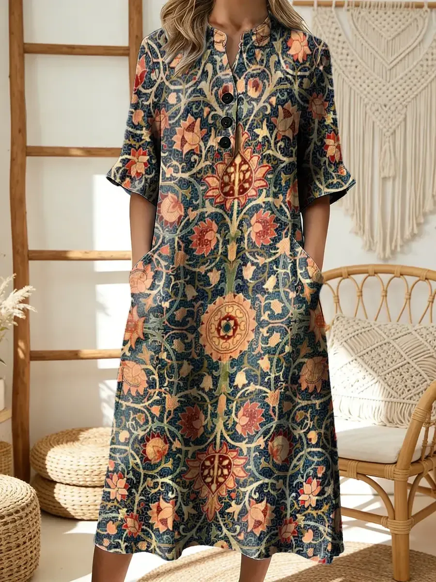 Dámské vintage bavlněné šaty s potiskem