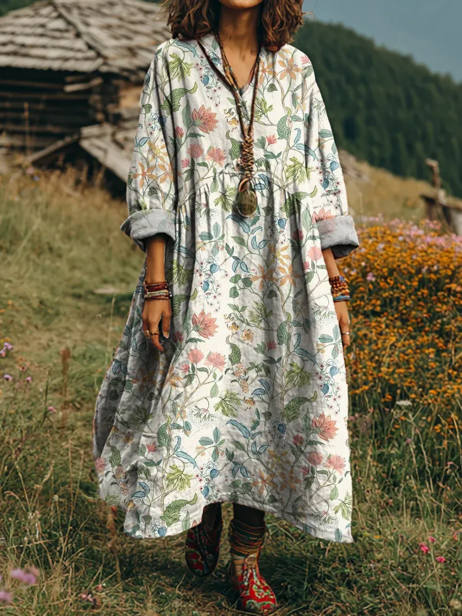 Bavlněné lněné šaty s výstřihem do V a kapsami