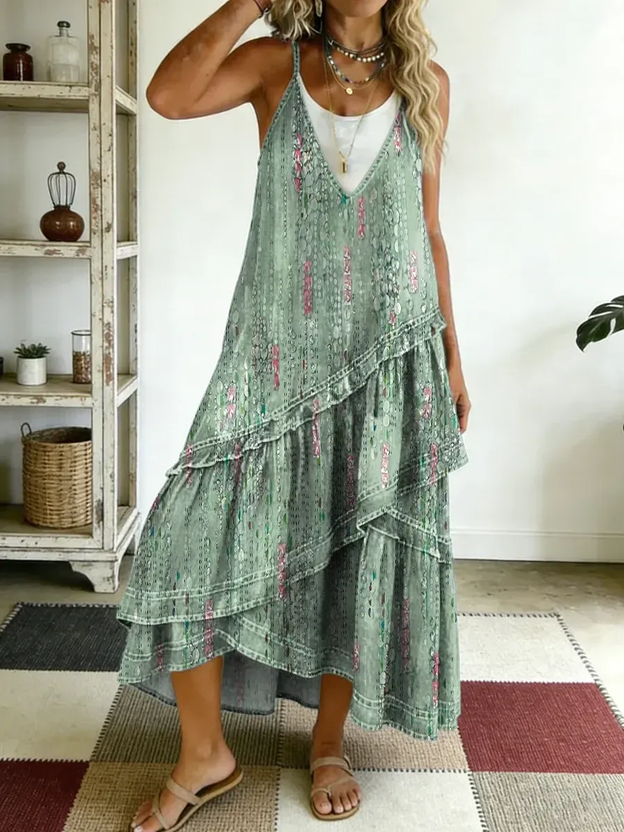 2026 Bavlněné lněné šaty s výstřihem do V