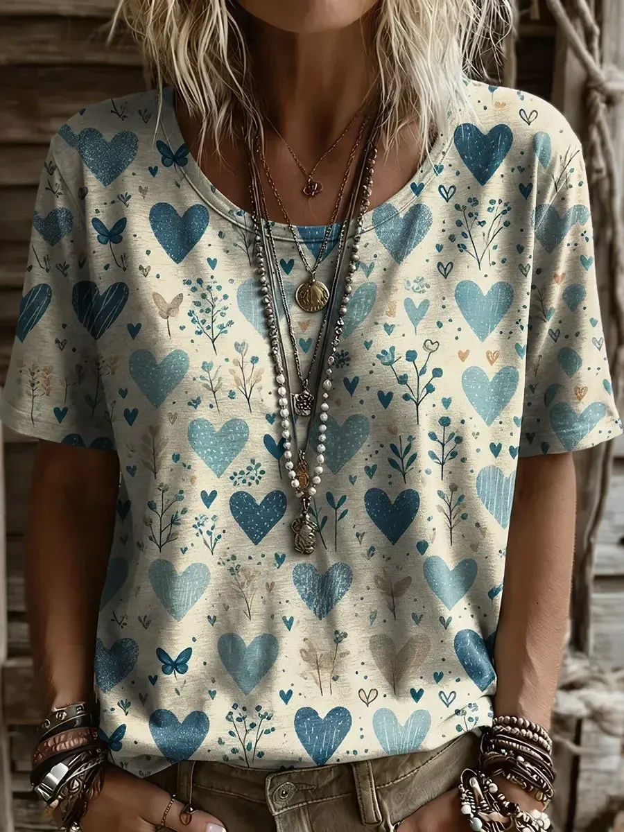 Dámské bavlněné a lněné tričko s kulatým výstřihem