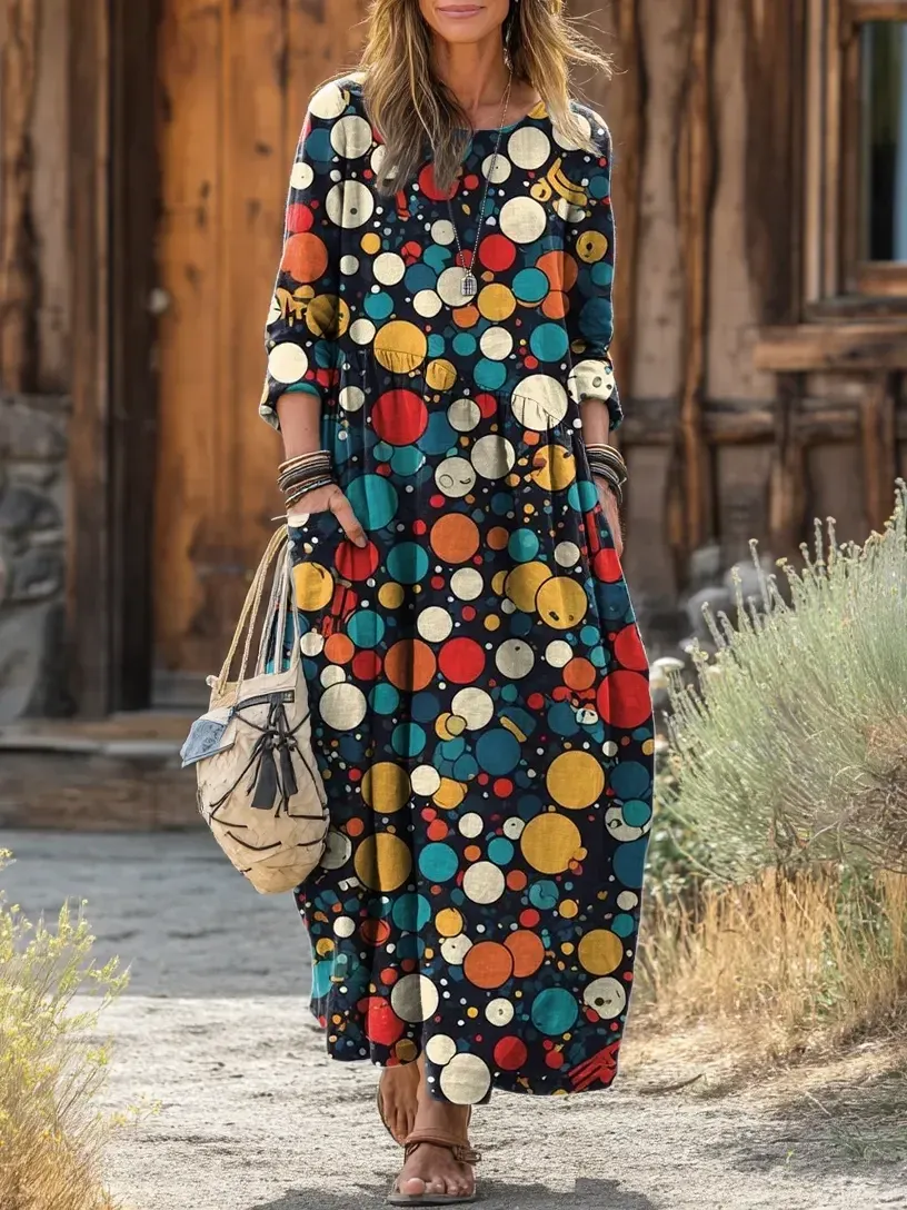 Bavlněné lněné šaty s kulatým výstřihem