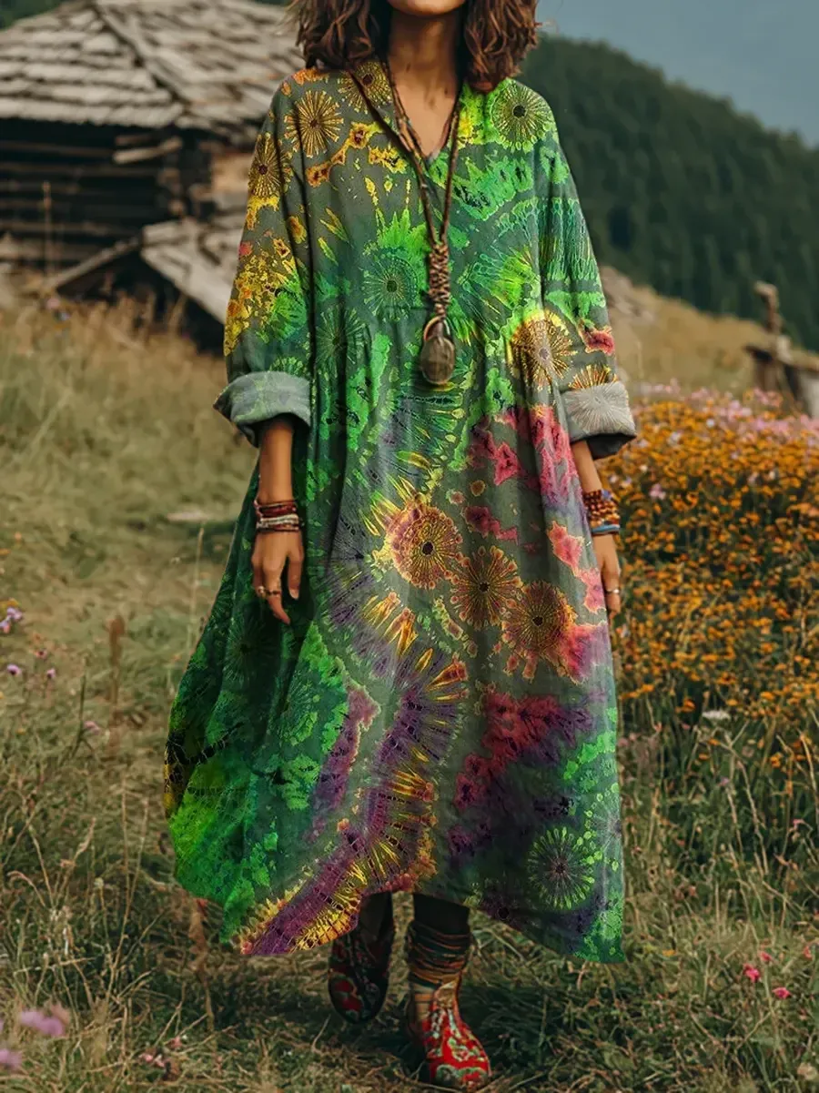 Bavlněné lněné šaty s výstřihem do V a kapsami