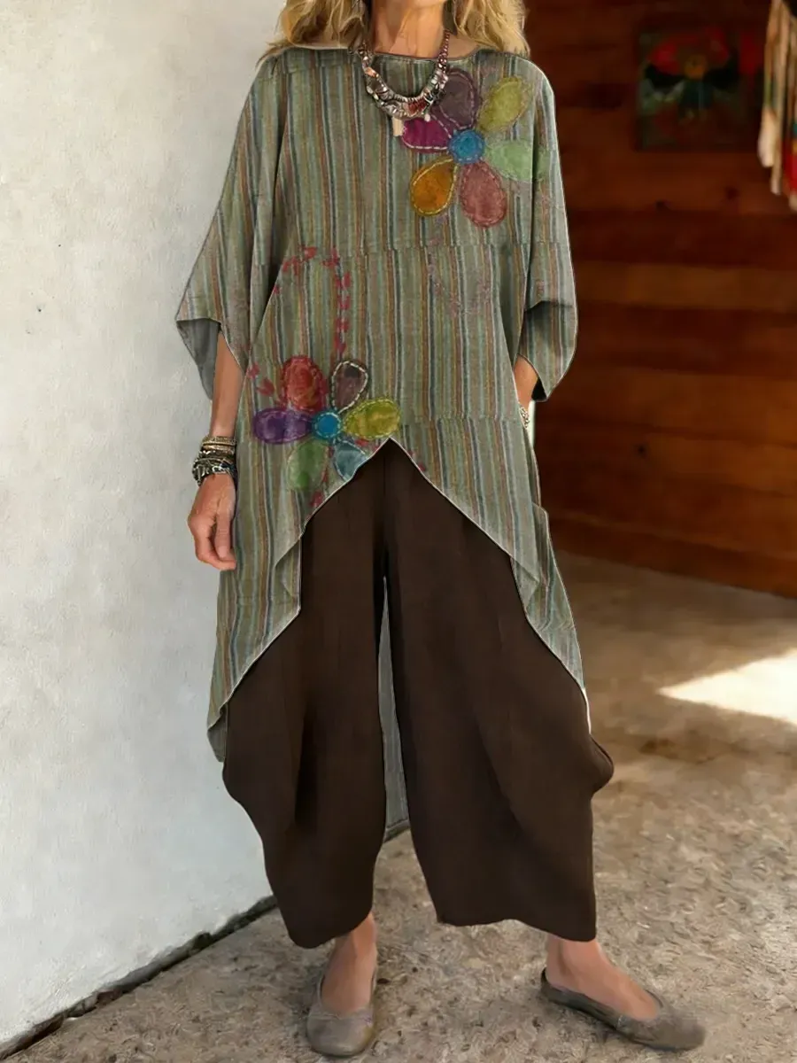 Bavlněné lněné šaty s kulatým výstřihem