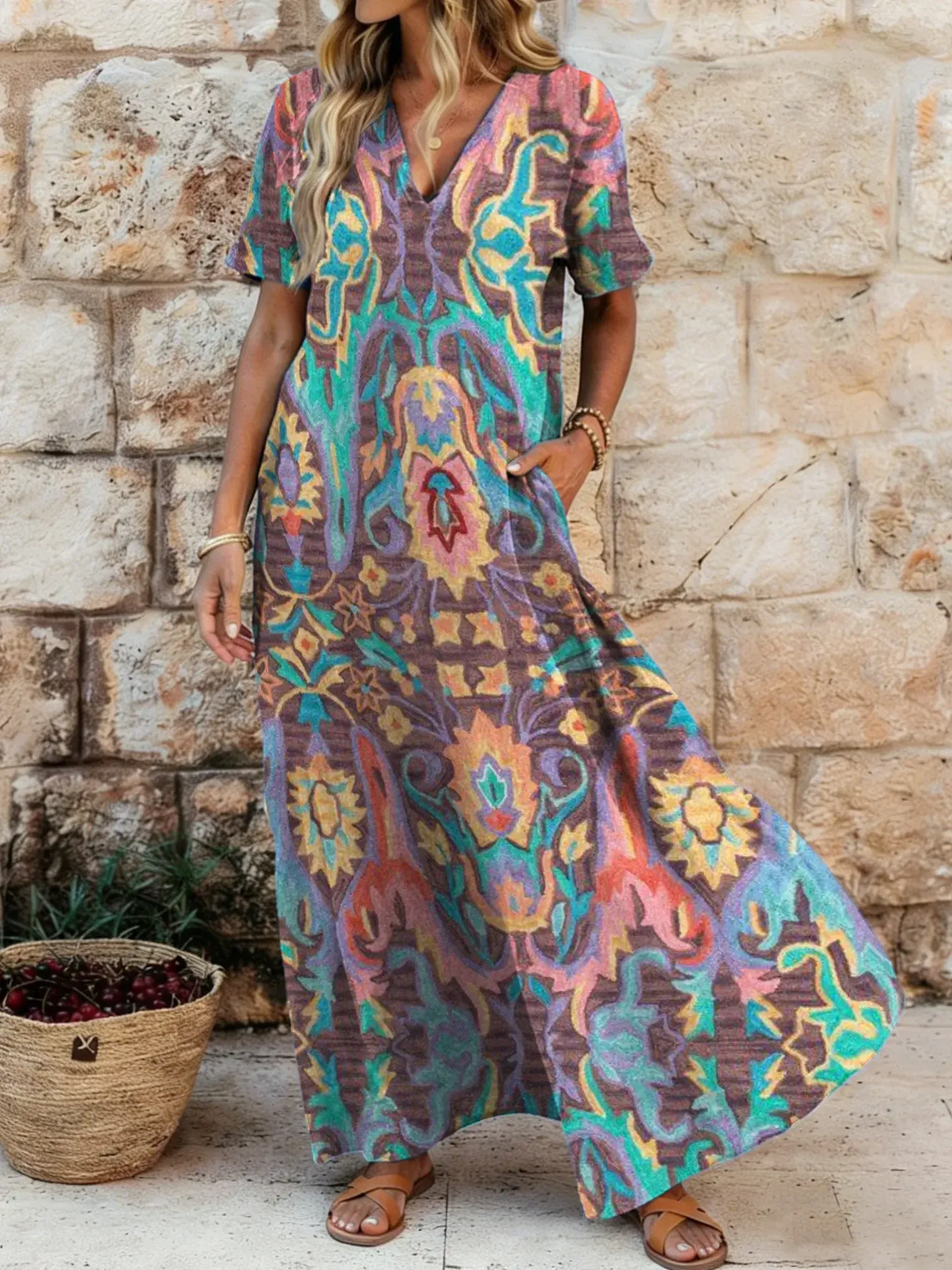 2026 Bavlněné lněné šaty s výstřihem do V