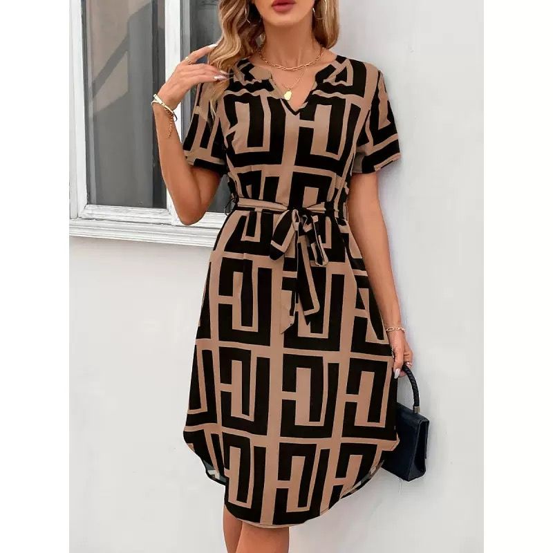 2026 Bavlněné lněné šaty s výstřihem do V