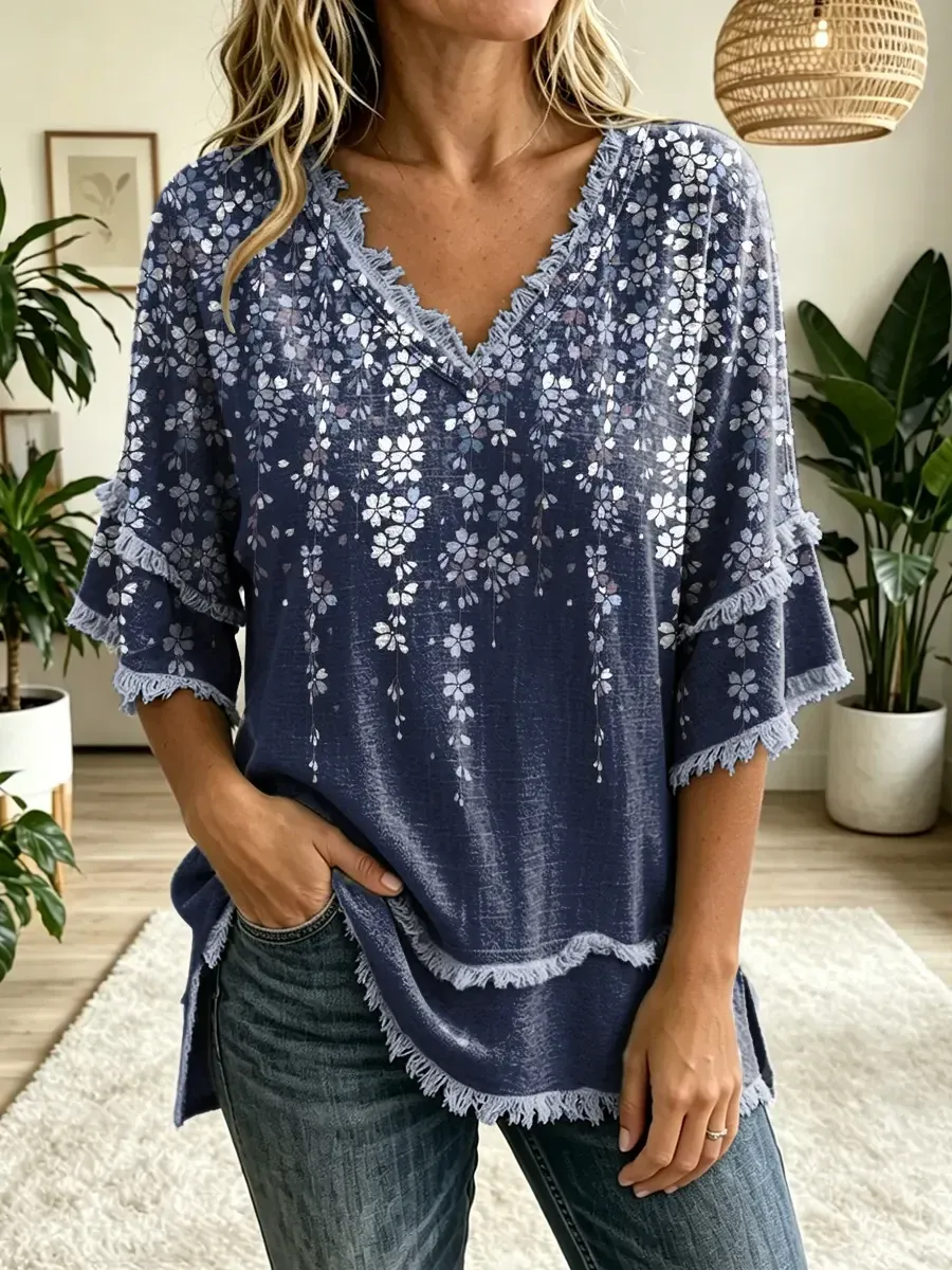 Volné tričko s výstřihem do V