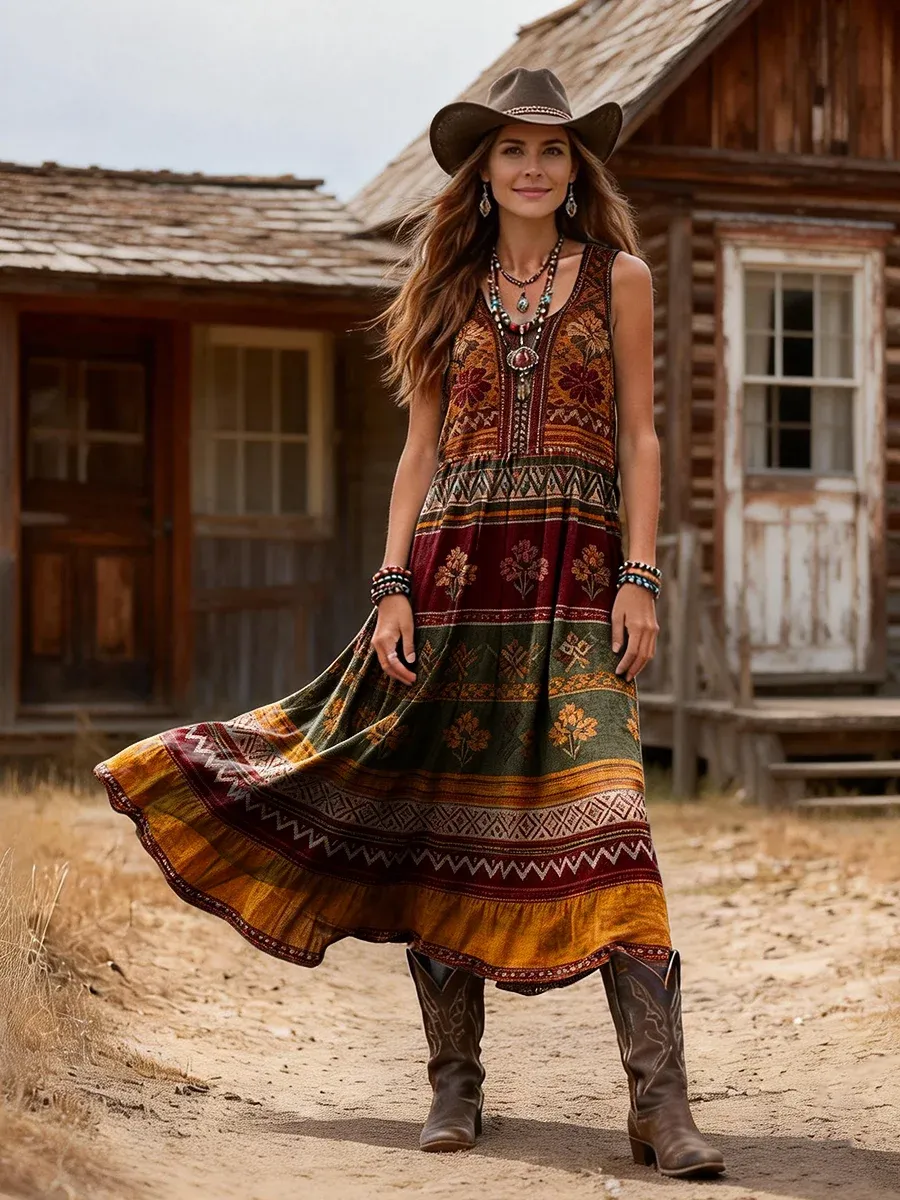 Letní Dámské Šaty bez Rukávů s Kulatým Výstřihem