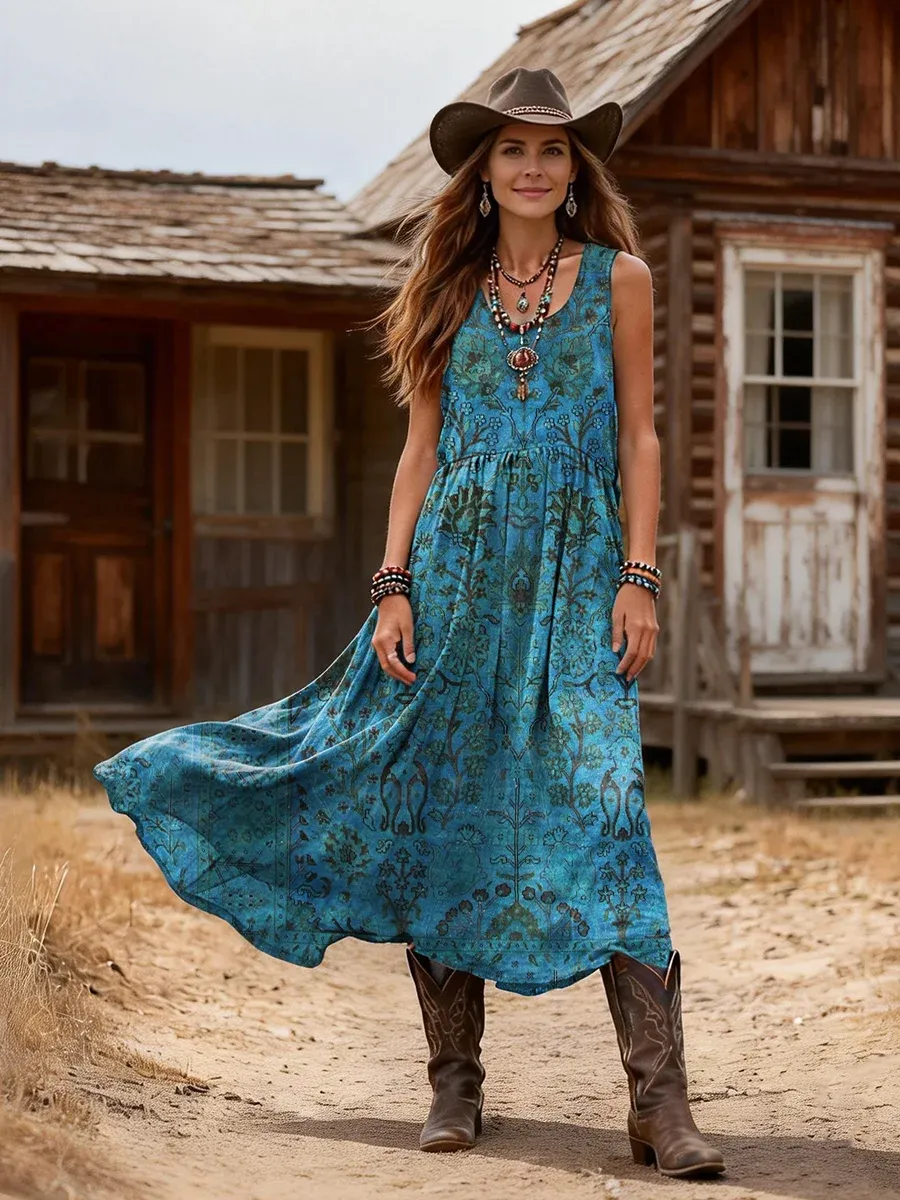 Letní Dámské Šaty bez Rukávů s Kulatým Výstřihem