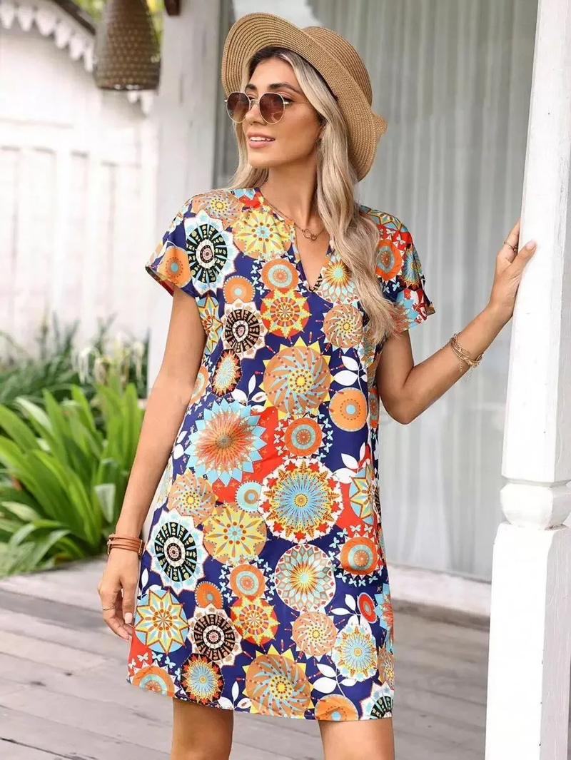 2026 Bavlněné lněné šaty s výstřihem do V