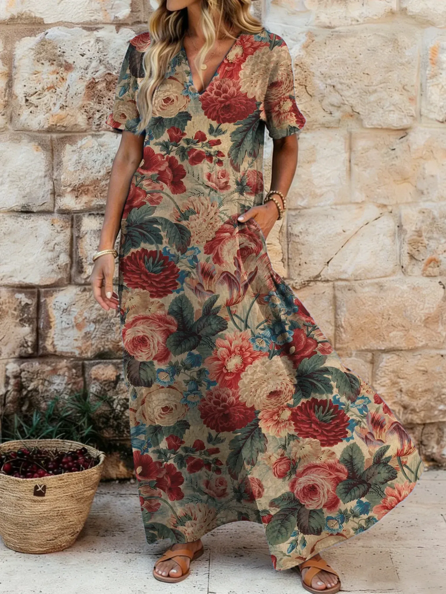 2026 Bavlněné lněné šaty s výstřihem do V