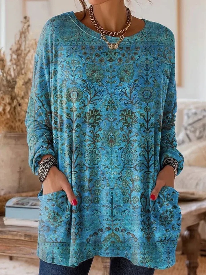 Dámské bavlněné a lněné tričko s kulatým výstřihem