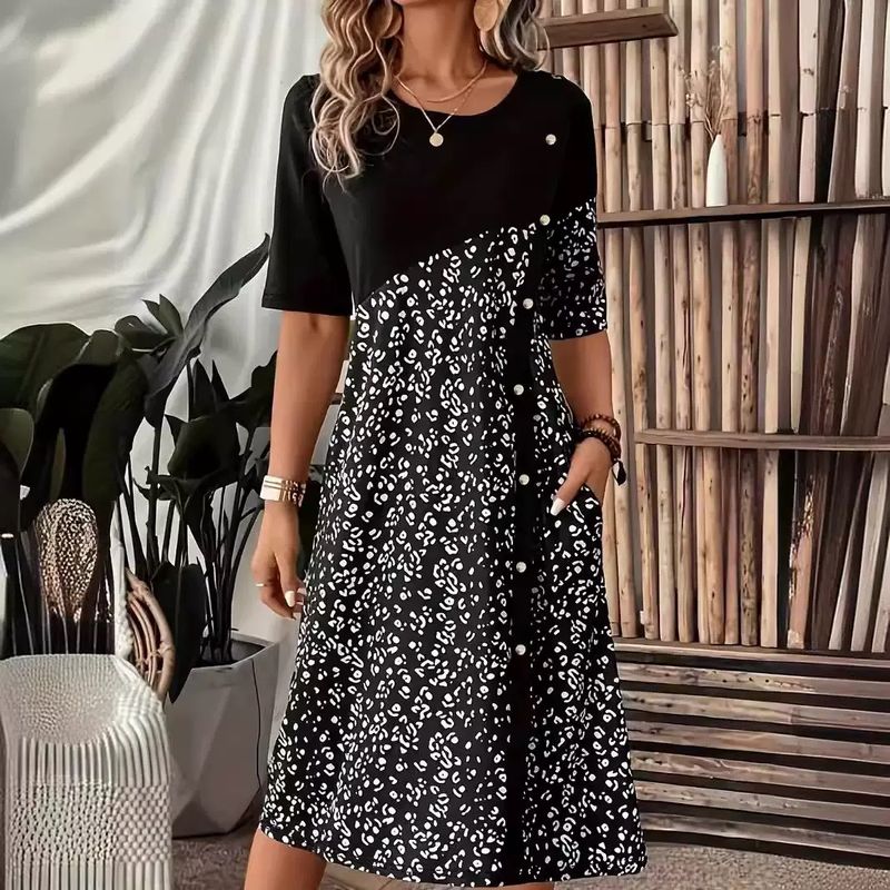 Bavlněné lněné šaty s kulatým výstřihem