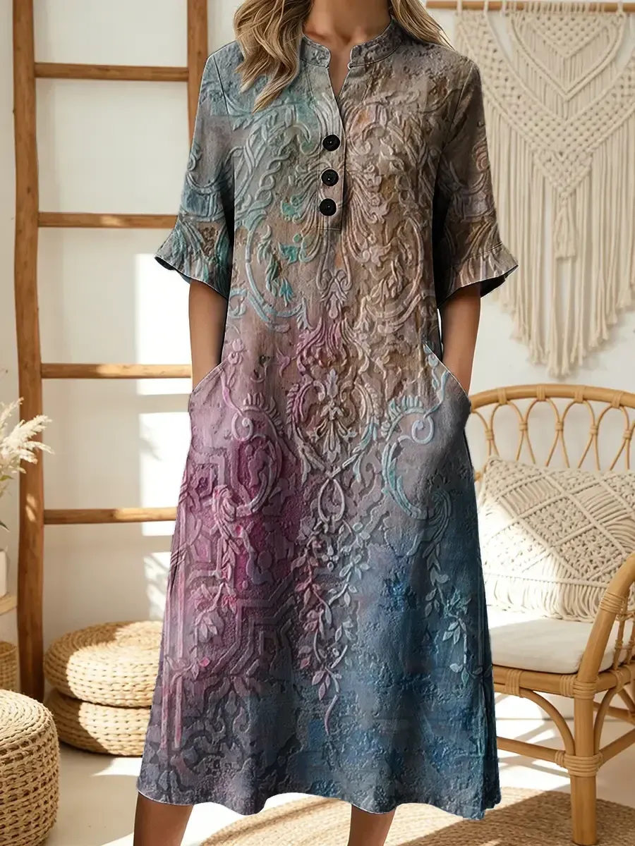 2026 Bavlněné lněné šaty s výstřihem do V