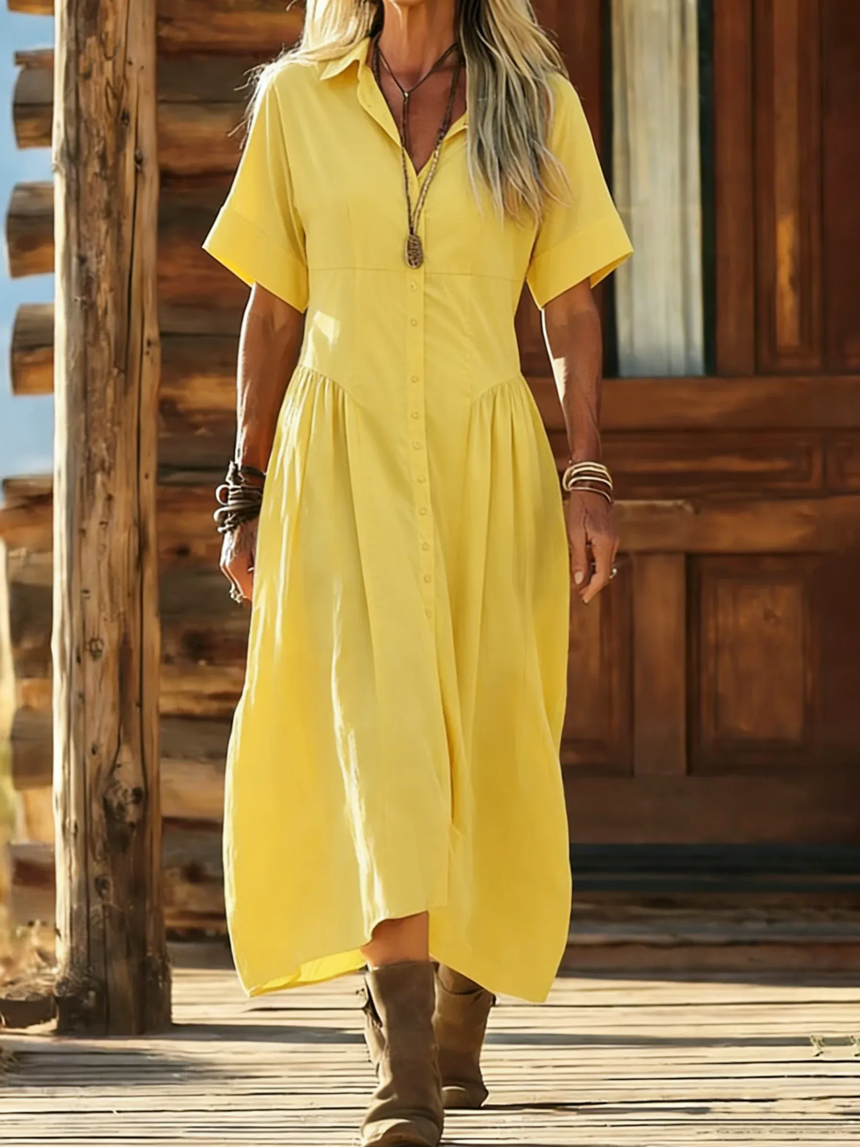 🌸 2026 Dámské šaty s výstřihem do V a knoflíky