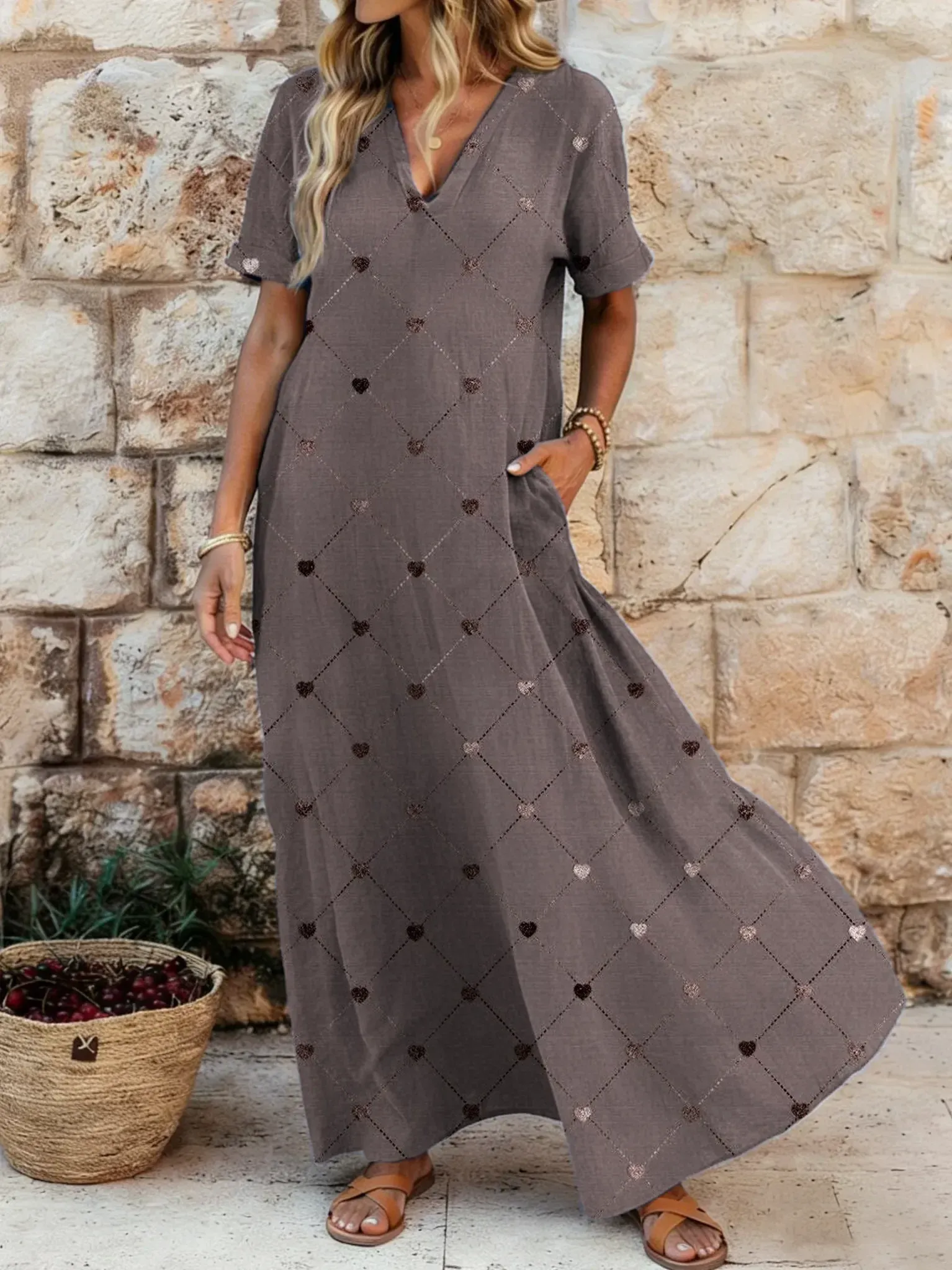 2026 Bavlněné lněné šaty s výstřihem do V
