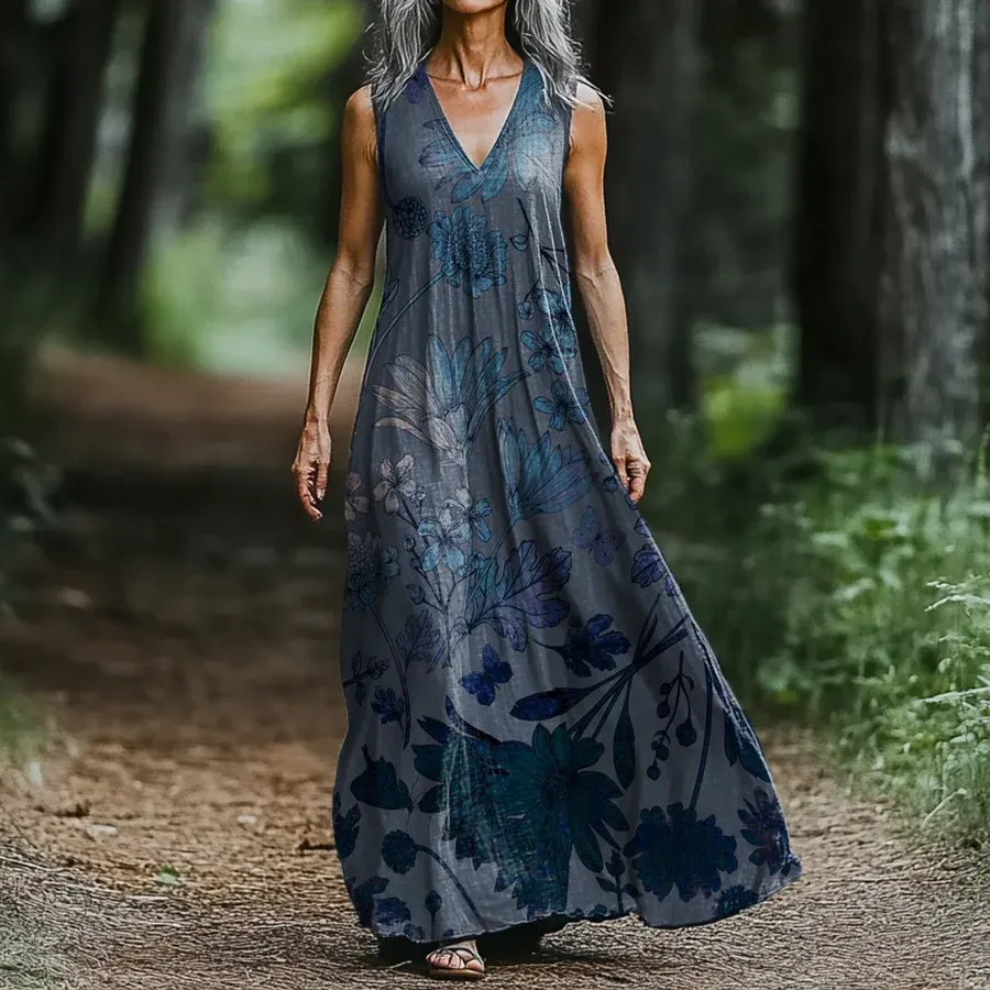 2026 Bavlněné lněné šaty s výstřihem do V