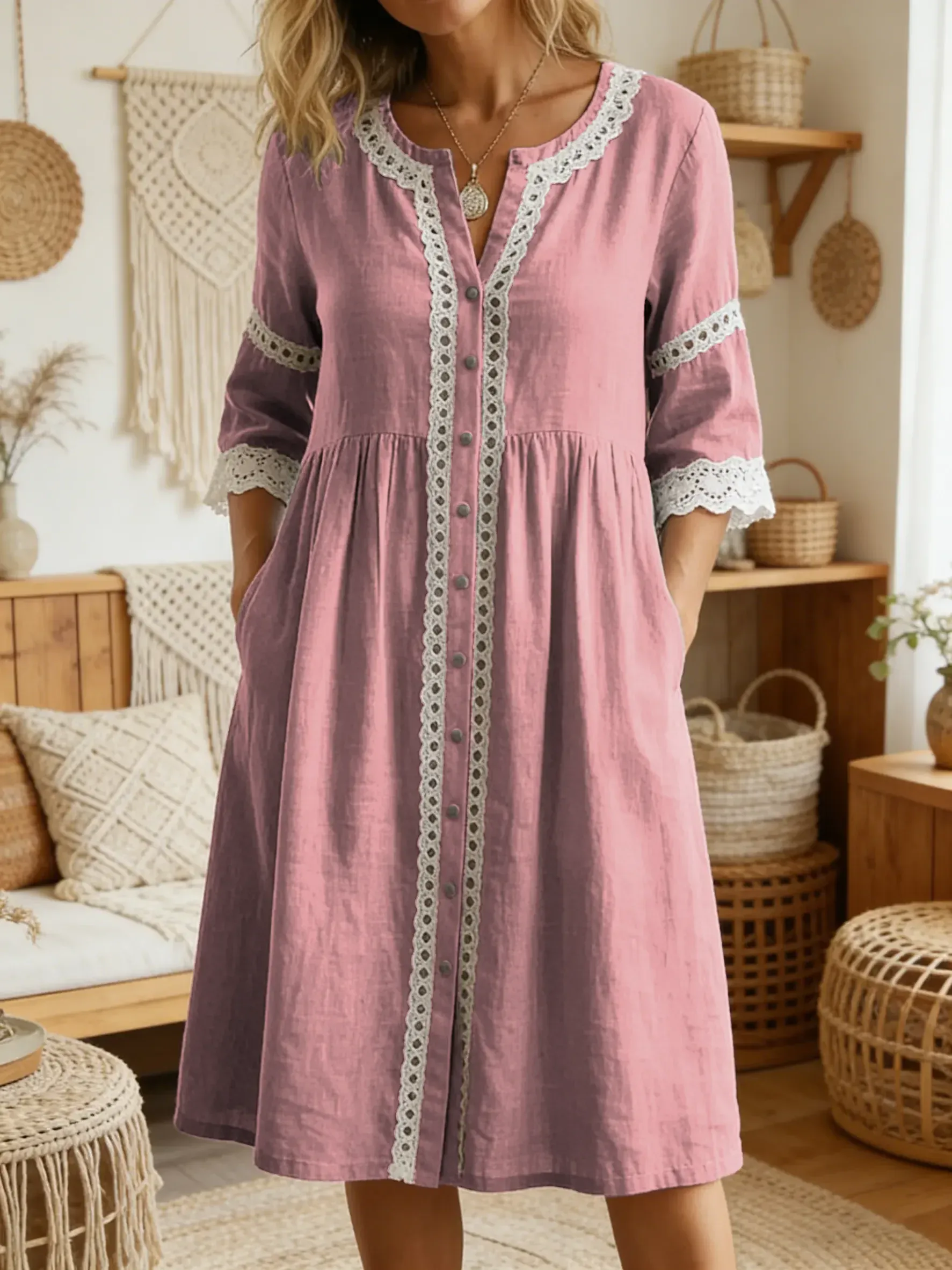 🌸 2026 Dámské šaty s výstřihem do V a knoflíky