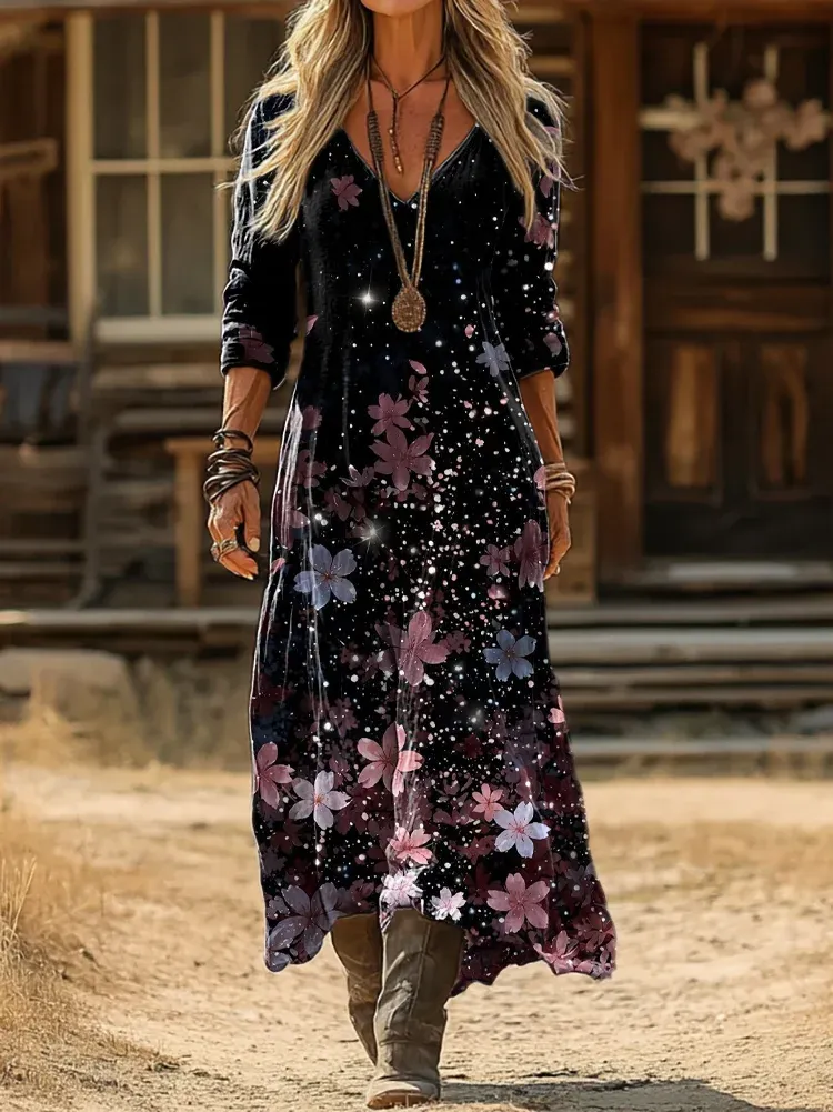 Bavlněné lněné šaty s výstřihem do V