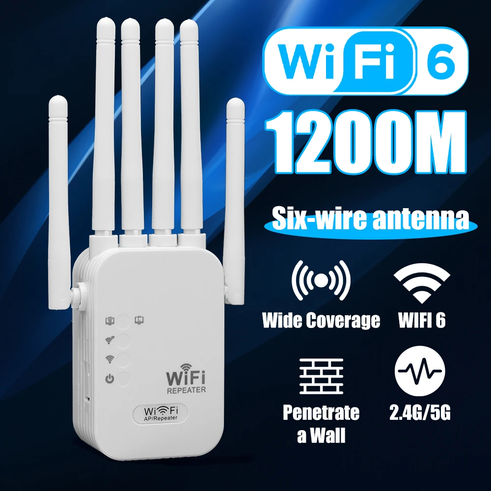 WiFi Repeater 1200Mbps Wireless WIFI Extender WiFi Booster 2.4Gand5G Network Amplifier 360° Full Coverage Signal for Office Home