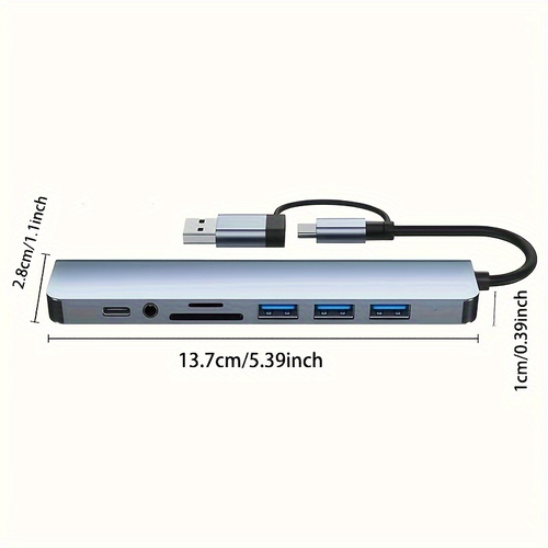 8 in 2 USB Hub USB C + USB A 3.0,2.0 SD TF 3.5mm Audio for MacBook PC Laptop
