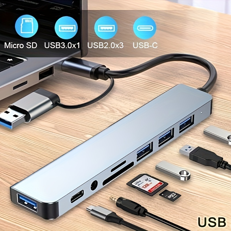 8 in 2 USB Hub USB C + USB A 3.0,2.0 SD TF 3.5mm Audio for MacBook PC Laptop