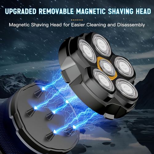 Ghana Exclusive 6 Blade Rotary Razor Digital Display Model 8750 1400mAh Lithium Battery Magnetic Detachable Head 90 Minutes Long Lasting Fast Charging