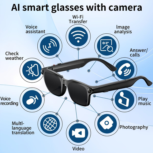 AI Smart Glasses with Camera! 3 Lenses (Clear + Sunglass + Photochromic) Combo